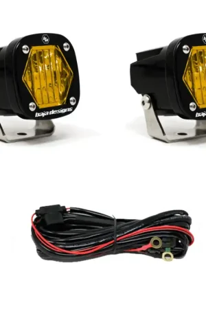 Premium Baja Designs S1 Amber Wide Cornering LED Light w/ Mounting Bracket Pair