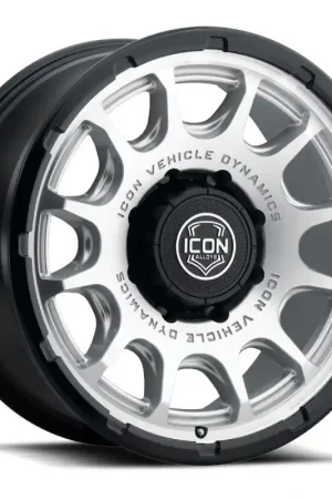 Limited Time ICON Alloys Rancho 20x9 / 8x170 / 6mm / 5.25in BS Silver MACH w/ Gloss Black Lip Wheel