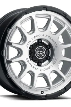 Bulk Order ICON Alloys Rancho 20x9 / 6x5.5 / 16mm / 5.625in BS Silver Machined w/ Gloss Black Lip Wheel