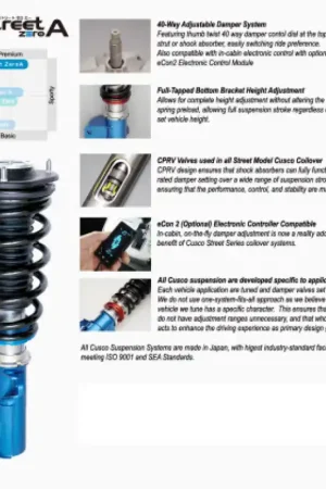 Last Chance Cusco Coilovers Street Zero A (Pillowball Mount) 40 Way Adj 15 Mazda Miata (ND5RC) *JDM Model Only*