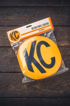 KC HiLiTES Retro 8in Round Yellow Vinyl Light Cover w/ Black KC Logo (Pair) Exclusive Offer