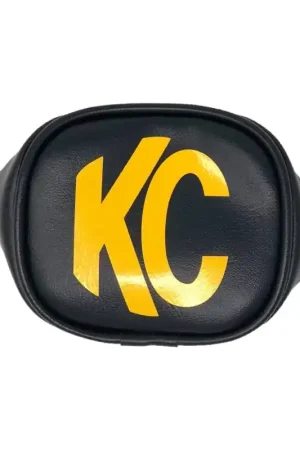 Professional Grade KC HiLiTES 3in. Rectangle Soft Cover (Pair) - Black w/Yellow KC Logo