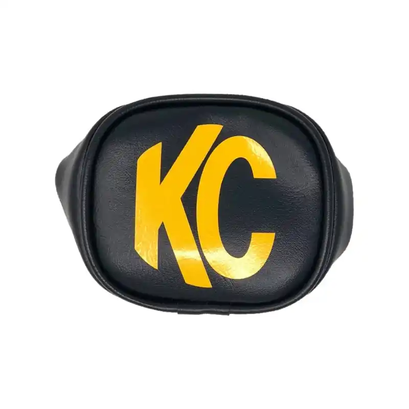 Professional Grade KC HiLiTES 3in. Rectangle Soft Cover (Pair) - Black w/Yellow KC Logo