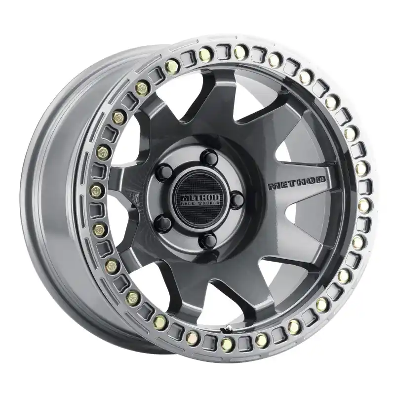 Method MR108 17x9 -44mm Offset 5x5 71.5mm CB Gloss Titanium w/BH-H24125-38 Wheel Brand New