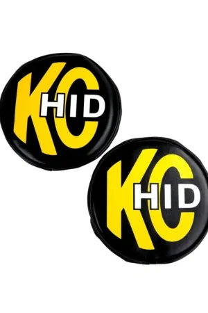 KC HiLiTES 8in. Round Soft Cover HID (Pair) - Black w/Yellow Brushed KC Logo Professional Grade