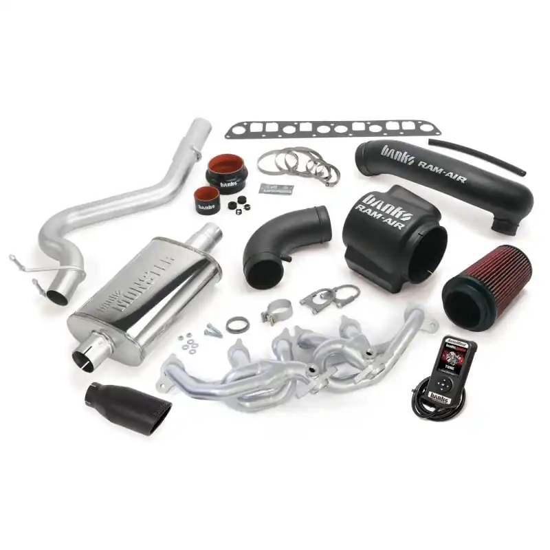 Fresh Stock Banks Power 00-03 Jeep 4.0L Wrangler PowerPack System - SS Single Exhaust w/ Black Tip