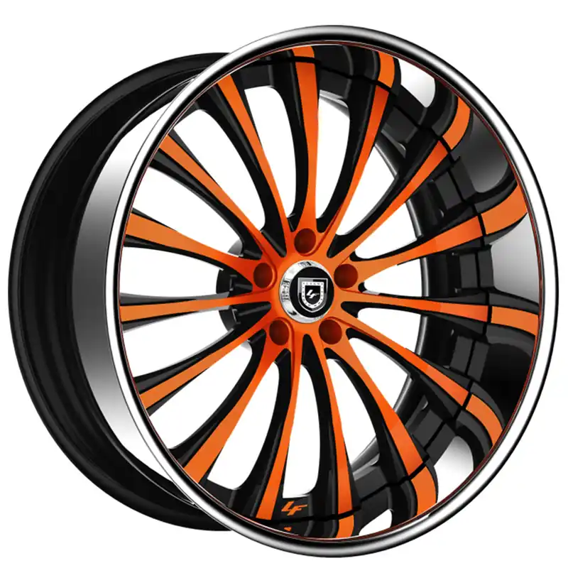 Crafted 21" Lexani Forged Wheels LF-762 Rogue Black with Go Mango Orange Face with Chrome Lip Rims