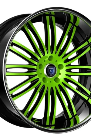 Luxury 24" Lexani Forged Wheels LF-758 Bison Black with Lime Green Face with Chrome Lip Rims