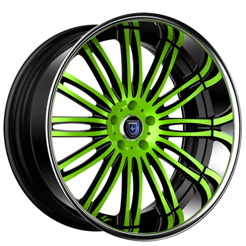 Luxury 24" Lexani Forged Wheels LF-758 Bison Black with Lime Green Face with Chrome Lip Rims
