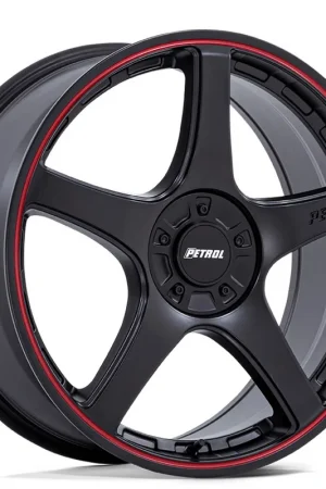 18" Petrol Wheels PE003 P2E Matte Black with Red Lip Rims Wholesale