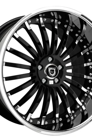 Clearance 21" Lexani Forged WheelsLF-714 Gloss Black with Chrome Accents Face and Lip Rims