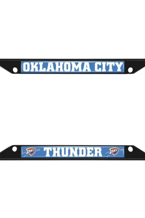 License Plate Frame with Oklahoma City Thunder Logo; Black and Chrome Discount