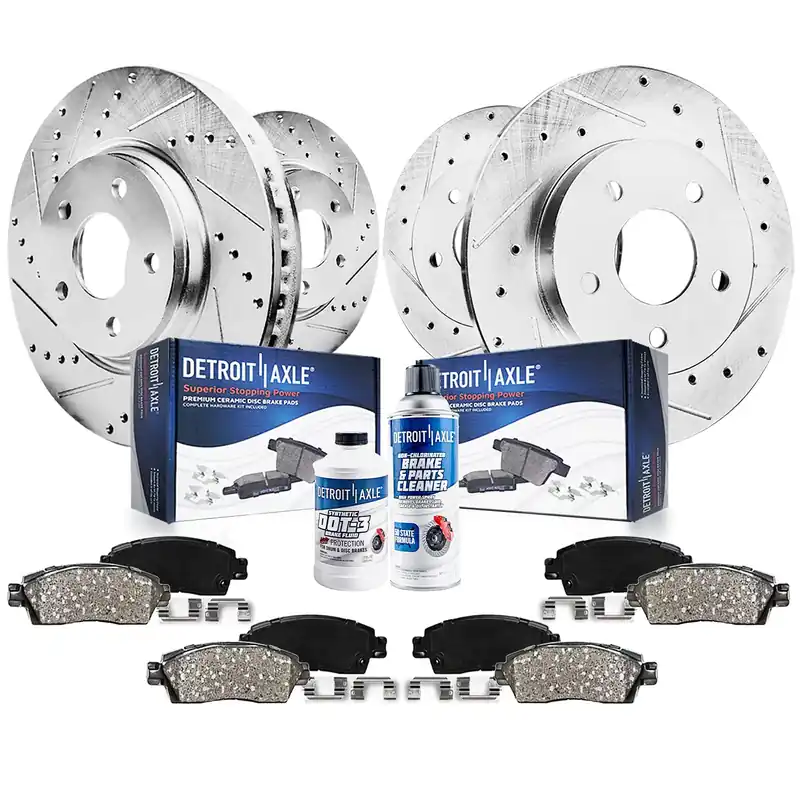 8pc Front & Rear Drilled Slotted Rotors and Ceramic Brake Pads Kit New Arrival