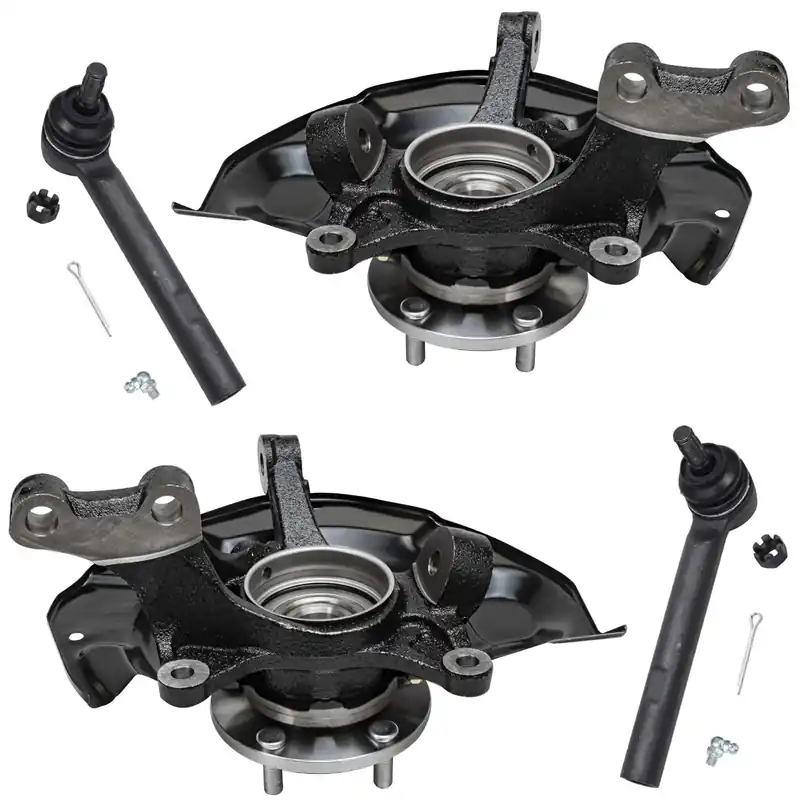 Reduced Price 4pc Front Steering Knuckles and Wheel Hub Bearings Outer Tie Rods Suspension Kit