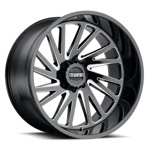 Tuff T2A 8X180 24X14 -72 GLOSS BLACK W/ MILLED SPOKES Modern