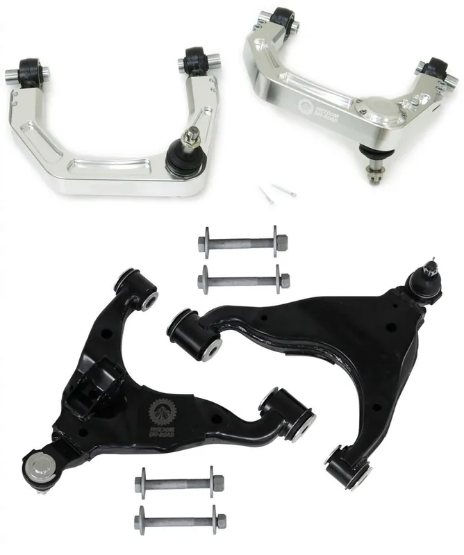 Billet Front Upper Control Arms and OEM Replacement Lower Control Arms for 2-4 Inch Lift 16-23 Toyota Tacoma Freedom Off-Road Free Returns