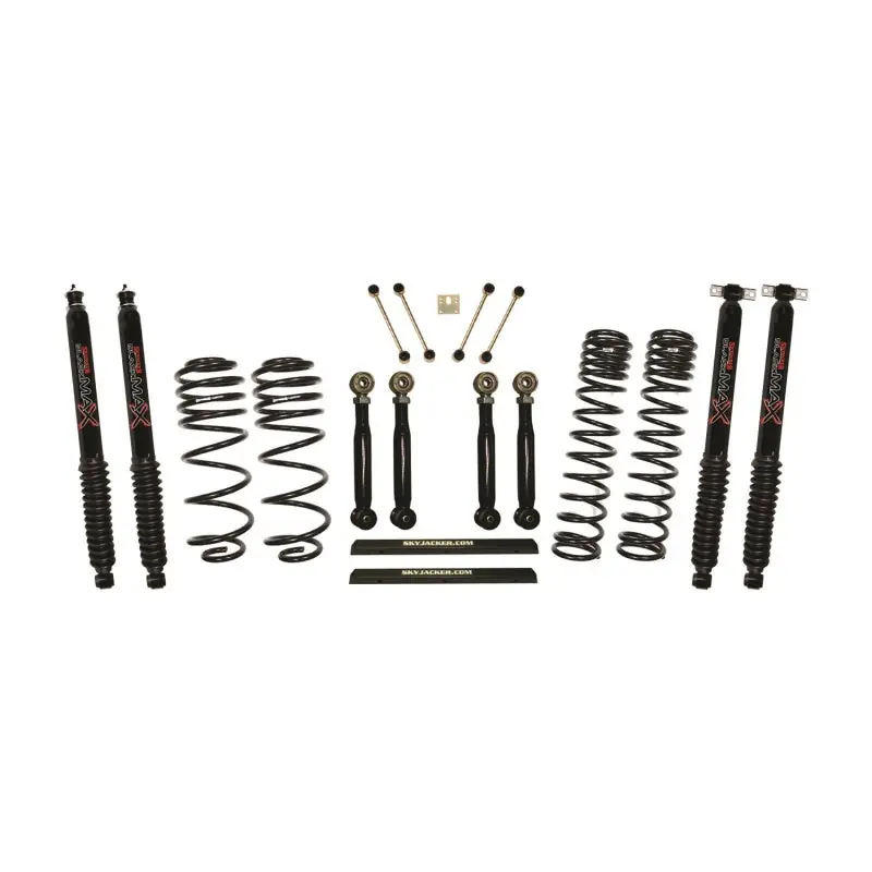 Premium Skyjacker 03-06 Jeep TJ 4in D-Rate Long Travel Kit w/ Adj. FR/RR Lower Flex Links/Black Max Shocks