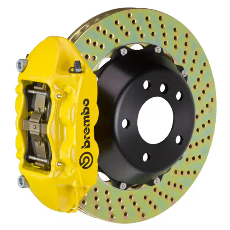 Editor’s Pick Brembo 03-09 E55 AMG Rear GT BBK 4 Piston Cast 380x28 2pc Rotor Drilled- Yellow