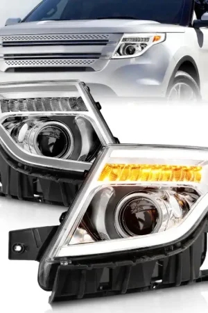 ANZO 11-15 Ford Explorer Projector Headlights w/ Light Bar Chrome Housing w/ Amber light Price Drop