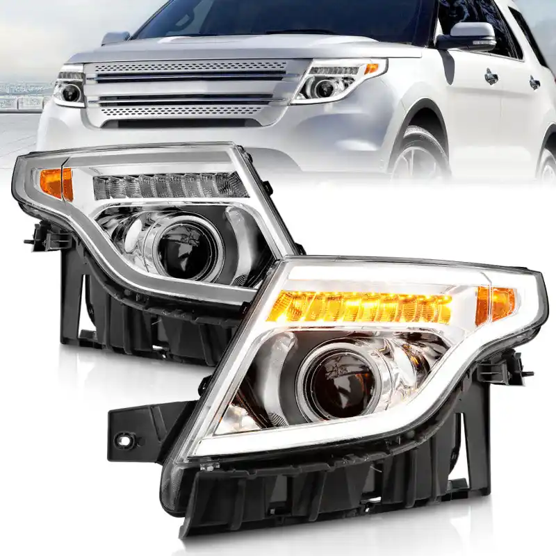 ANZO 11-15 Ford Explorer Projector Headlights w/ Light Bar Chrome Housing w/ Amber light Price Drop