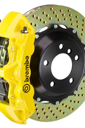 Super Sale Brembo 09-12 SL550 (R230) Front GT BBK 6 Piston Cast 355x32 2pc Rotor Drilled- Yellow
