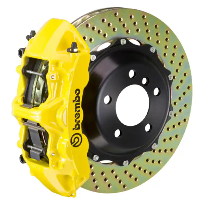Super Sale Brembo 09-12 SL550 (R230) Front GT BBK 6 Piston Cast 355x32 2pc Rotor Drilled- Yellow