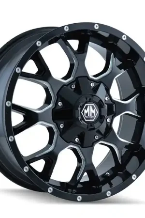 Deal Mayhem Wheels Warrior 8015 Gloss Black Milled Spokes 20x9 18mm Offset 6x120,6x139.7 (6x5.5)