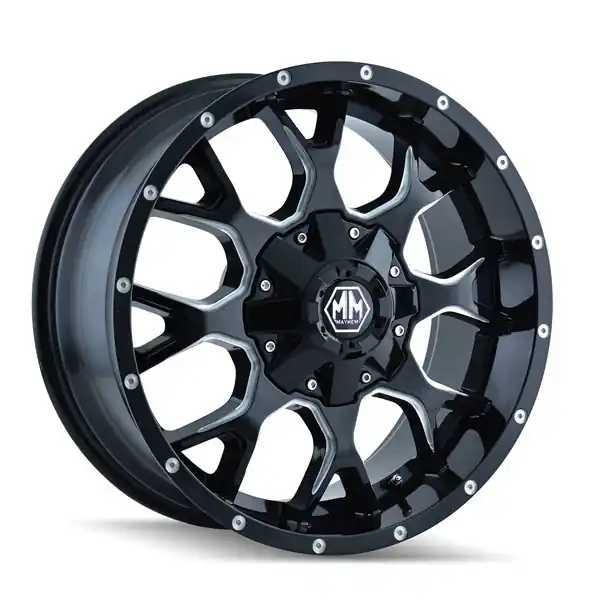 Deal Mayhem Wheels Warrior 8015 Gloss Black Milled Spokes 20x9 18mm Offset 6x120,6x139.7 (6x5.5)