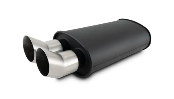 Vibrant Streetpower Flat Blk Muffler 9x5x15in Body 2.5in Inlet ID 3in Tip OD w/Dual DTM Tips Genuine