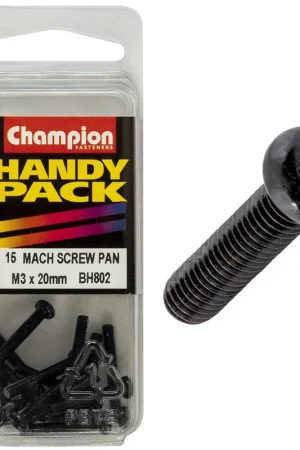 Champion Pack of 15 M3 x 20mm Black, Zinc Plated, Philips Pan Head Machine Screws - BH802 Mega Sale