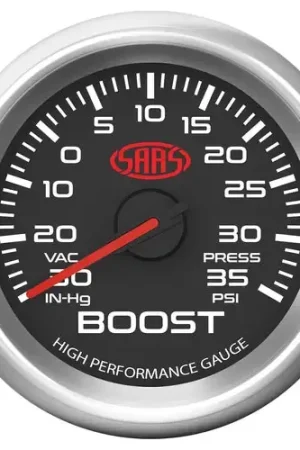 Money Back Guarantee SAAS Boost Gauge 30inHg-35psi 52mm Muscle Series 3 Black 12V - SG32211