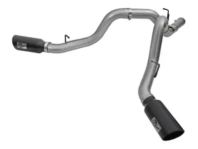 aFe LARGE Bore HD 4in Dual DPF-Back SS Exhaust w/Black Tip 16-17 GM Diesel Truck V8-6.6L (td) LML - 49-44080-B Bulk Order
