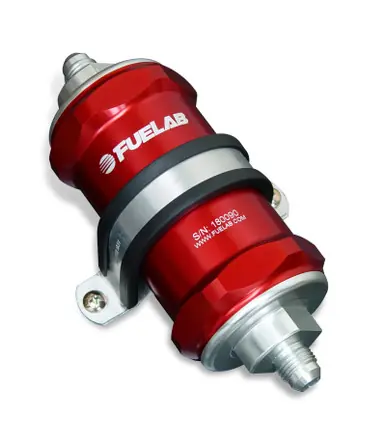 No Minimum Order Fuelab 848 In-Line Fuel Filter Standard -8AN In/Out 40 Micron Stainless w/Check Valve - Red - 84812-2