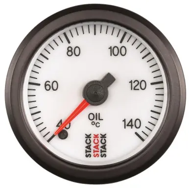 Markdown Autometer Stack 52mm 40-140 Deg C 1/8in NPTF Male Pro Stepper Motor Oil Temp Gauge - White - ST3359