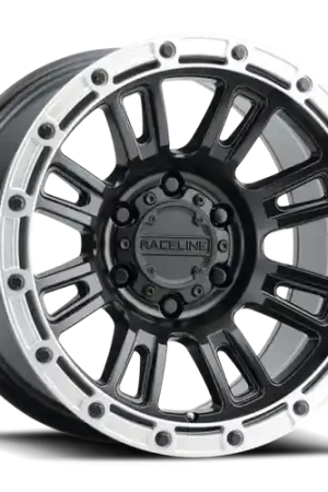 Final Sale Raceline 956BS Compass 18x9in / 8x180 BP / 18mm Offset / 125.2mm Bore - Black & Silver Lip Wheel
