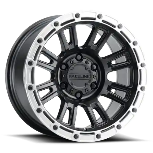 Final Sale Raceline 956BS Compass 18x9in / 8x180 BP / 18mm Offset / 125.2mm Bore - Black & Silver Lip Wheel