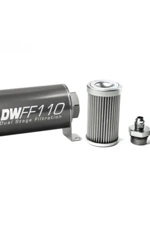 Deatschwerks In-Line Fuel Filter Element and Housing Kit Stainless Steel 10 Micron 110mm While Supplies Last