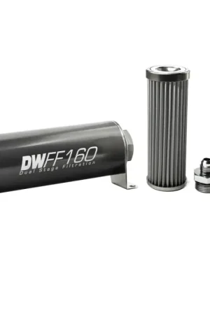 Super Sale Deatschwerks In-Line Fuel Filter Element and Housing Kit Stainless Steel 40 Micron 160mm