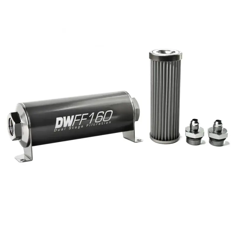Super Sale Deatschwerks In-Line Fuel Filter Element and Housing Kit Stainless Steel 40 Micron 160mm
