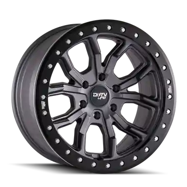 Authentic Dirty Life 9303 DT-1 17x9/5x127 BP/-38mm Offset/78.1mm Hub Matte Gunmetal Wheel - Beadlock - 9303-7973MGT38