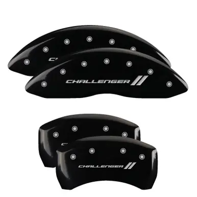 MGP 4 Caliper Covers Engraved Front & Rear With stripes/Dodge Black finish silver ch - 12005SDD3BK Price Cut