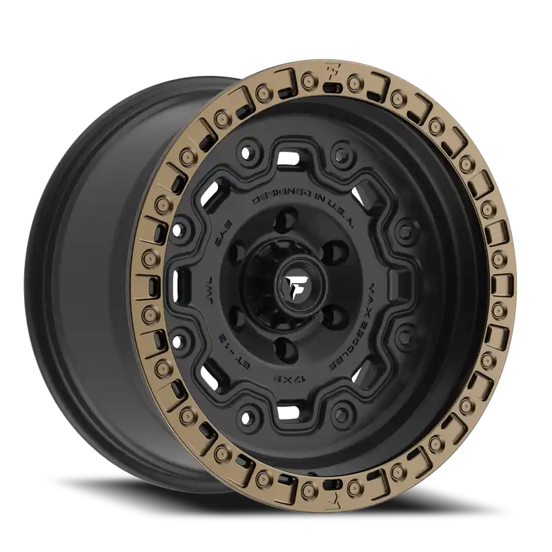 Fittipaldi Offroad Terra Series FT100 BZ 17x9 -12 6x139.7mm 106.2mm Satin Black Bronze Ring Money Back Guarantee