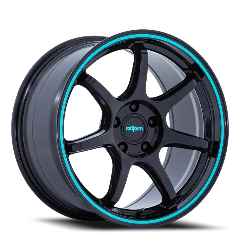 Rotiform BPU RC208BL 18x9.5 +25 5x114.3mm 72.56mm Gloss Black Teal Stripe Today Only