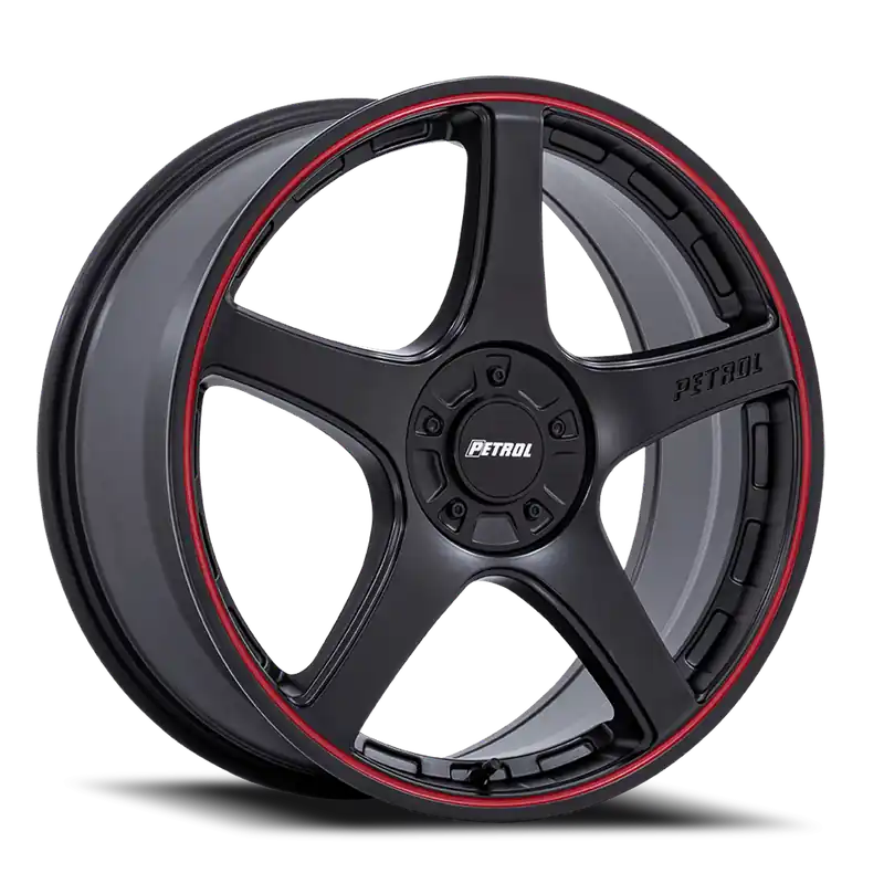 Direct From Manufacturer Petrol P2E MBRL 17x8 +40 5x108/5x114.3mm 72.56mm Matte Black Red Lip