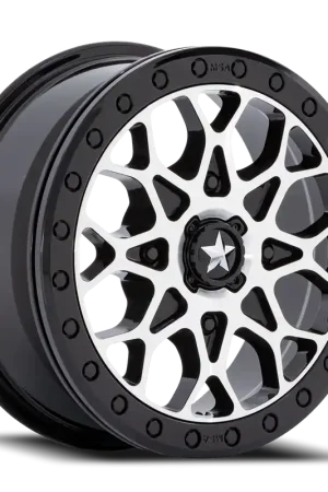 Crafted MSA Portal Beadlock M48 GBM 15x6 +38 4x110mm 86mm Gloss Black Machined-Gloss Black Ring