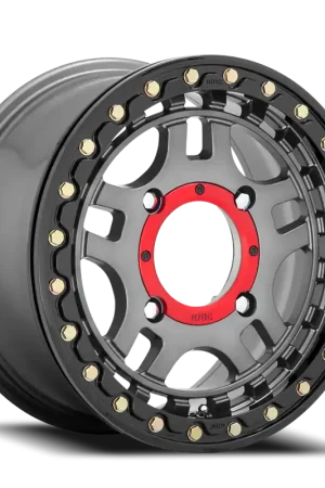 Premium KMC Recon Beadlock UTV KS240 14x7 +38 4x137mm 112.1mm Gunmetal Gloss Black Ring