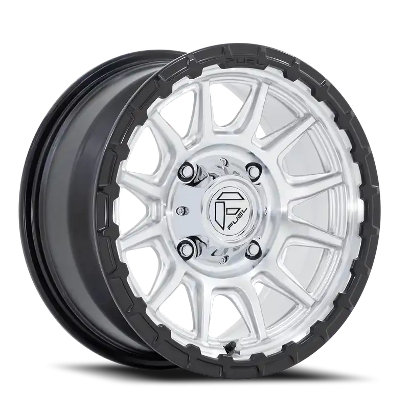 Limited Edition Fuel Piston UTV FV866SB 15x7 +10 4x156mm 115.1mm Machined Hyper Silver Machined Face-Matte Black Lip