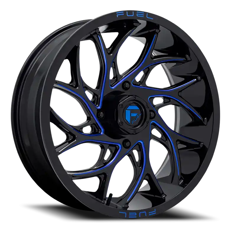 Handmade Fuel Runner UTV D778 18x7 +13 4x156mm 132mm Gloss Black Milled Candy Blue