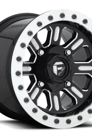 Premium Fuel Hardline UTV D910 15x7 +38 4x136mm 110.2mm Gloss Black Milled-Beadlock