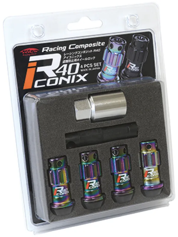 Project Kics 12X1.25 R40 Iconix Neochrome Lug Nut Lock Set - 4 Genuine